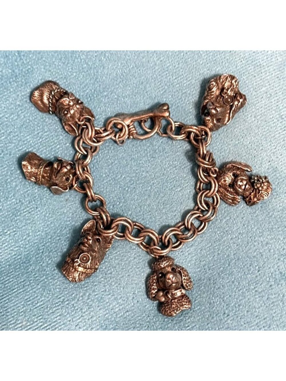 Rare Sweet Romance Vintage Charm Bracelet Dogs 3D Dog Heads